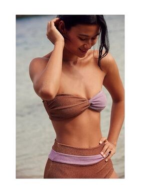 new Beach Riot x FP ☀︎︎ Juno Bikini Top Meara Bottom ☀︎︎ Canyon Rose Glitter M L